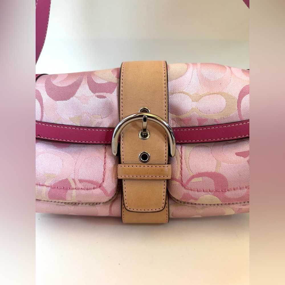 Vintage Y2K Coach Pink SoHo Canvas Buckle Flap Shoulder Purse Bag - Picture 3 of 16